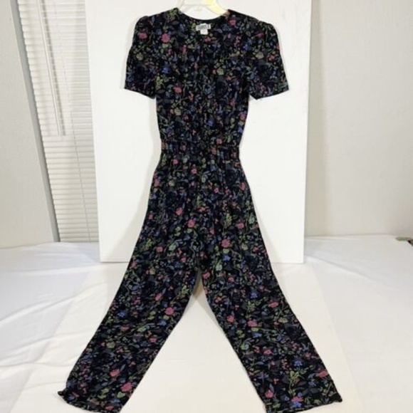 Vintage Button Front Wide Leg Jumpsuit Floral Womens - Picture 1 of 16